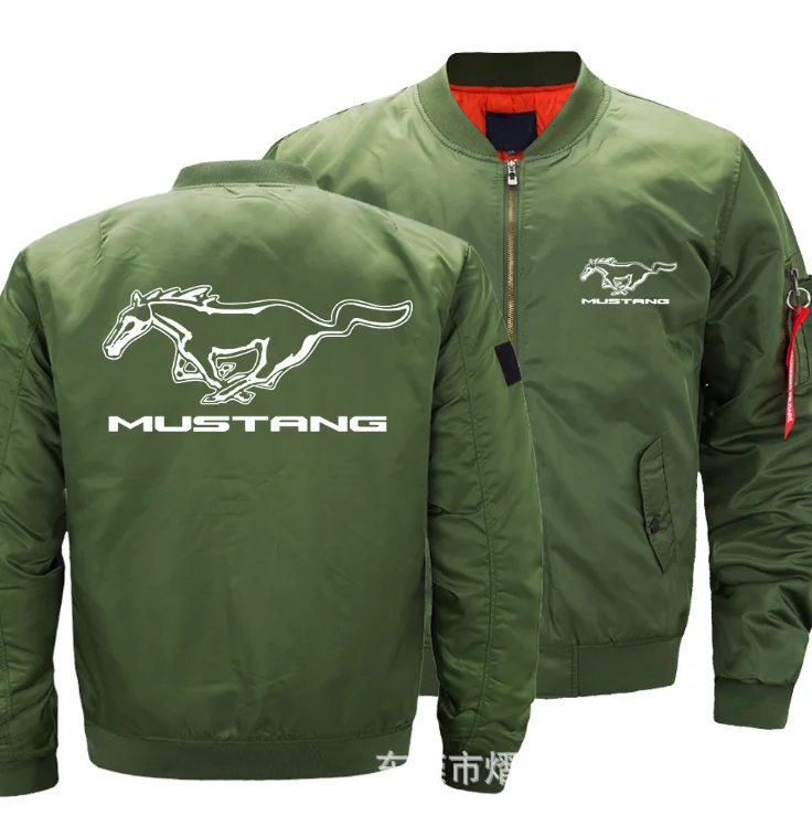 

2020 NEW Mens Warm MUSTANG Fly Pilot jacket Car Logo Print Sweatshirt Hip Hop Male Clothing jacket