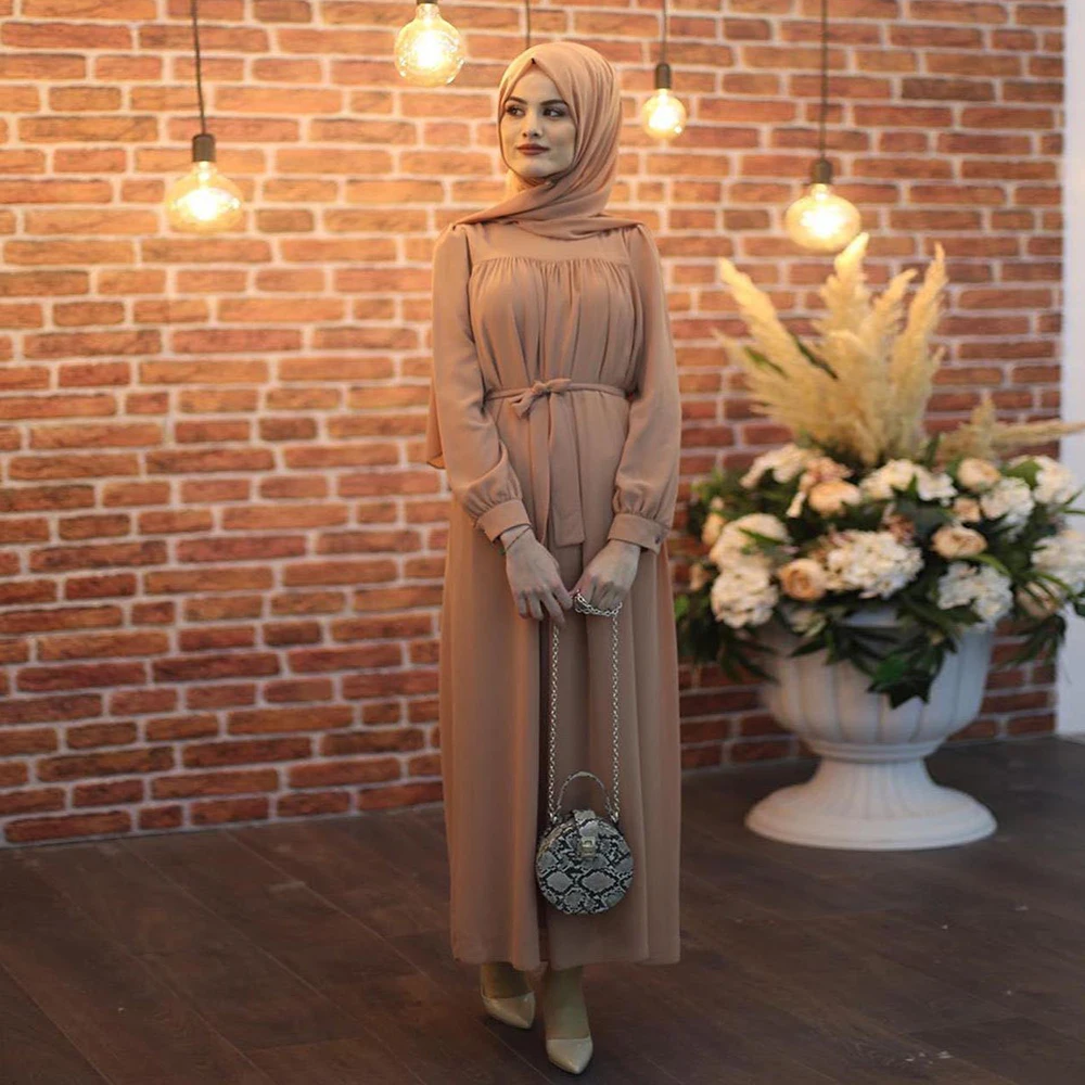 Siskakia Макси платье осень 2020 Новые однотонные элегантные платья с круглым вырезом