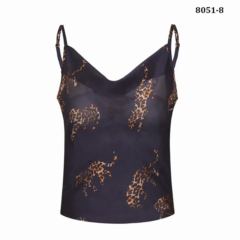 Dark Blue Leopard 12 цветов, женские топы пикантный Шелковый Атласный топ, футболки, однотонные, зеленые, белые, с принтом, повседневная майка, большие размеры, повседневные, Клубные, LH-8051 - Цвет: Dark Blue Leopard