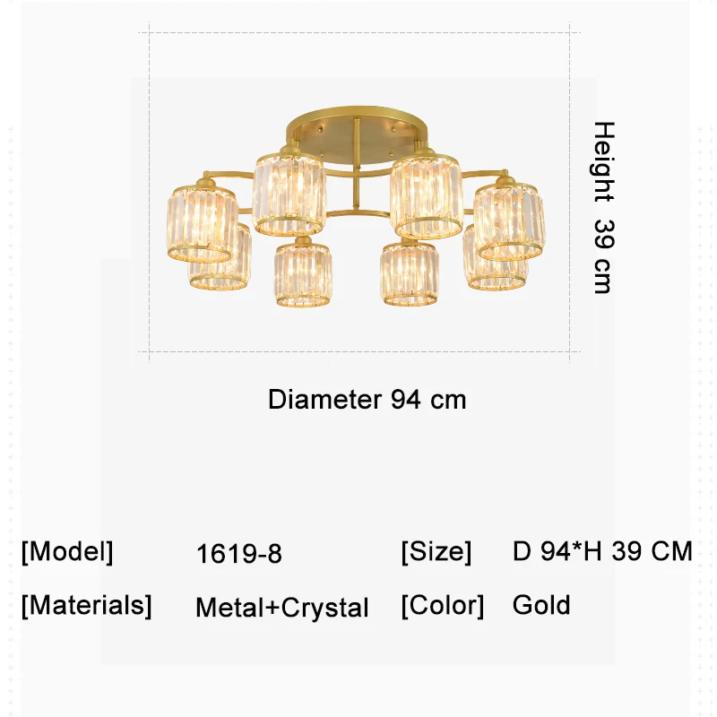 8 Light Современная хрустальная люстра, освещение для столовой, кухни, спальни, цепочка, подвесная люстра, потолочные золотые светильники - Цвет абажура: 8 Light