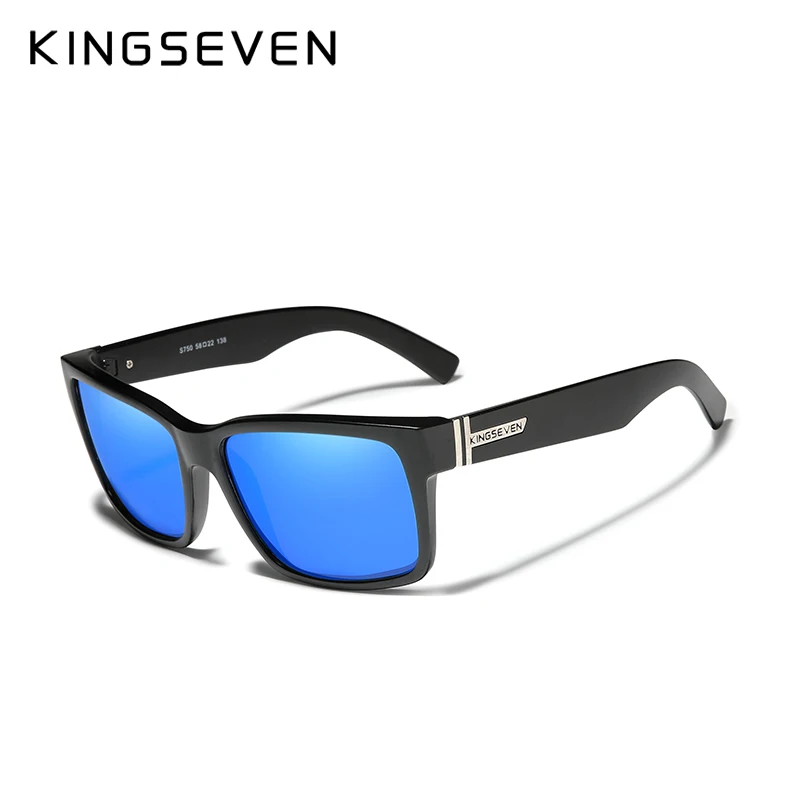 KINGSEVEN спортивные поляризованные мужские солнцезащитные очки, зеркальные линзы, мужские солнцезащитные очки, женские для мужчин, 9 цветов - Цвет линз: Black Blue