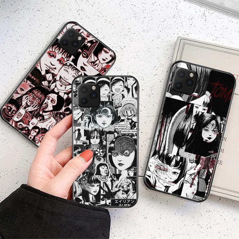 

Junji Ito Tees Horror Cartoon Phone Case For iPhone SE 2020 10 X XR XS MAX 13 12 Mini 11 Pro Max 8 7 6 6S Plus Fear Black Cover