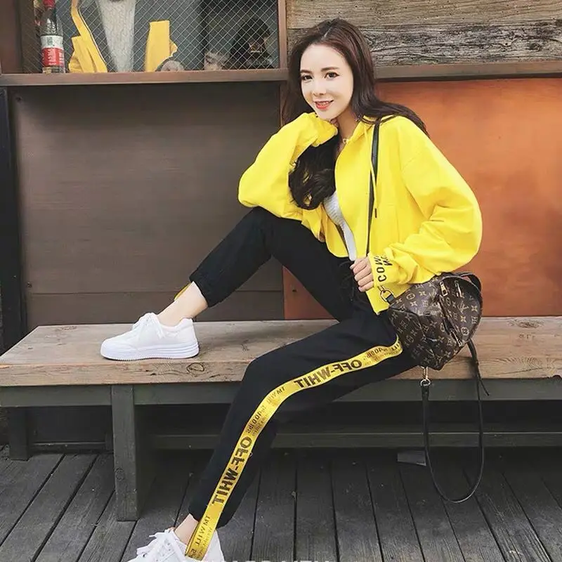 Женский Повседневный костюм осенний chandal mujer комплект из 2 предметов короткий с