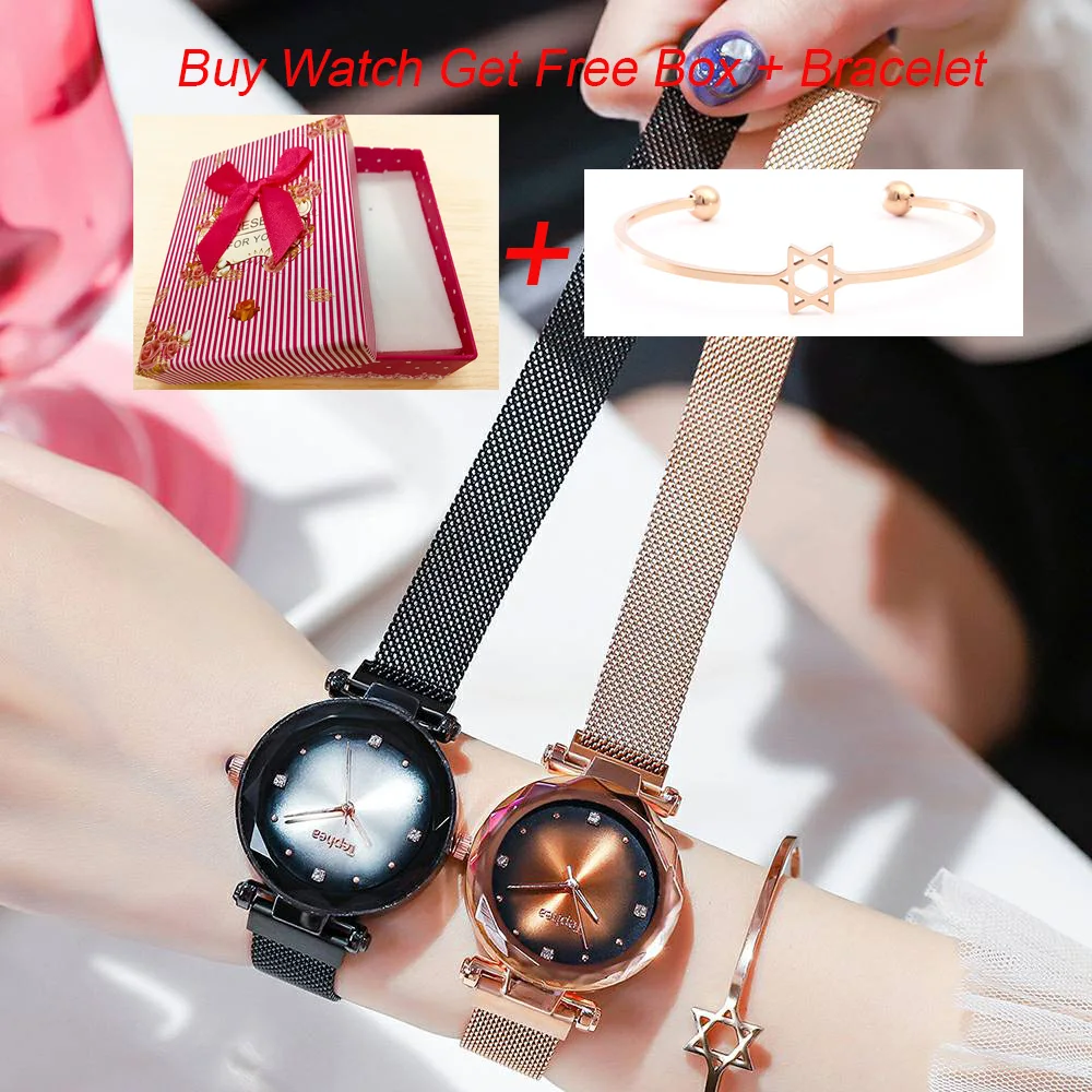 Модные женские туфли звездное небо часы роскошные с алмазами магнит сетки