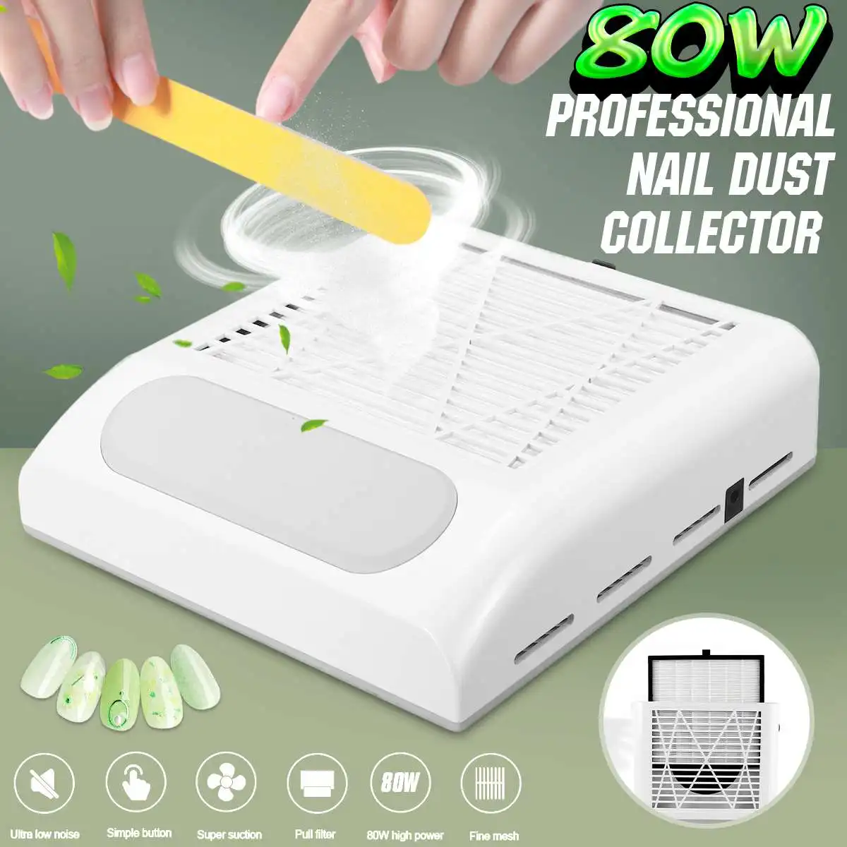 Всасывающий пылеуловитель для ногтей 80 Вт вентилятор маникюрной машинки