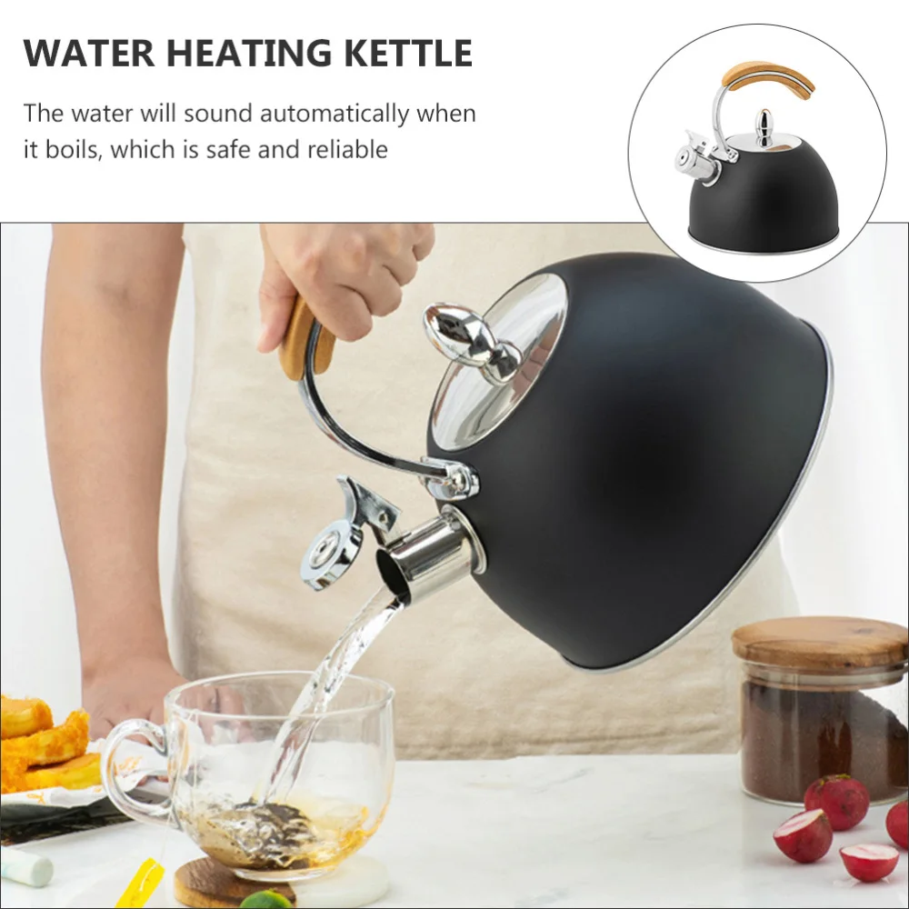 

1 Pc 3L Stainless Steel Practical Kettle Whistling Kettle Wood Handle Kettle