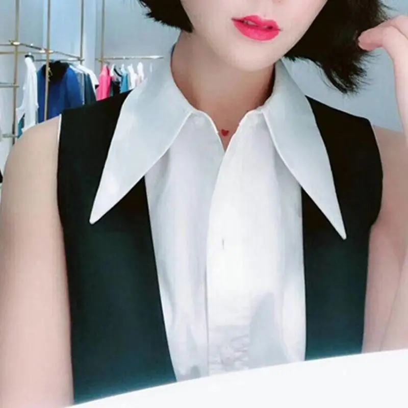 Офисная женская элегантная хлопковая Съемная полурубашка однотонная