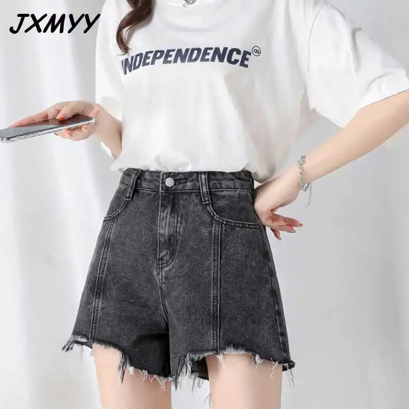 

ICCLEK High waist denim shorts women's summer new loose and thin A-line outer wear net red temperament wide-leg hot pants tren