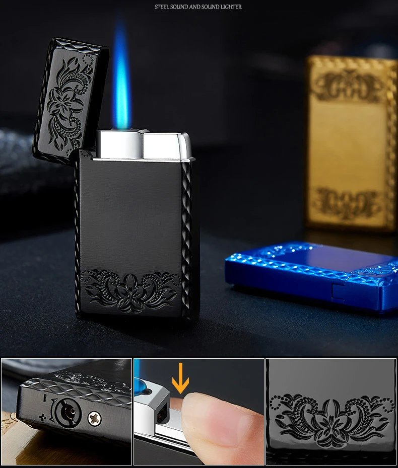 

1300C Blue Flame Butane Turbo Lighter Square Mini Gas Lighter Metal Lighters Smoking Accessories Cigarettes Lighters