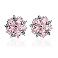 2019 new design snowflake pink quartz womens earrings 925 silver jewelry stud earrings wholesale engagement jewellery