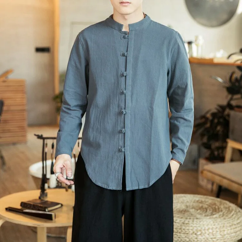 

2021 Casual Oriental Men New Wingchun Kung Fu Tai Chi Linen Shirt Chinese Style Traditional Top Vintage Plus Size Coat Tang Suit