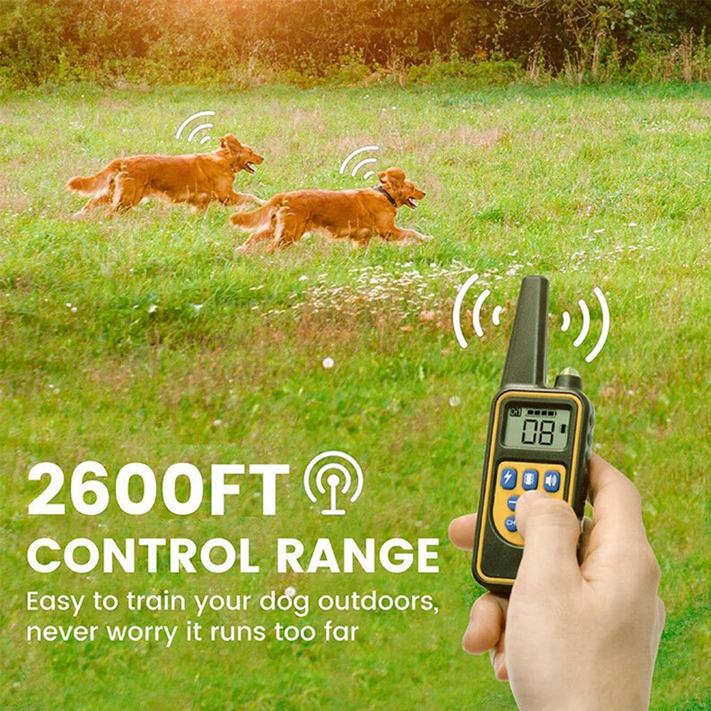 

880m Electric Dog Training Collar Pet Remote Control Waterproof Rechargeable with LCD Display for All Size Shock Vibration Sound