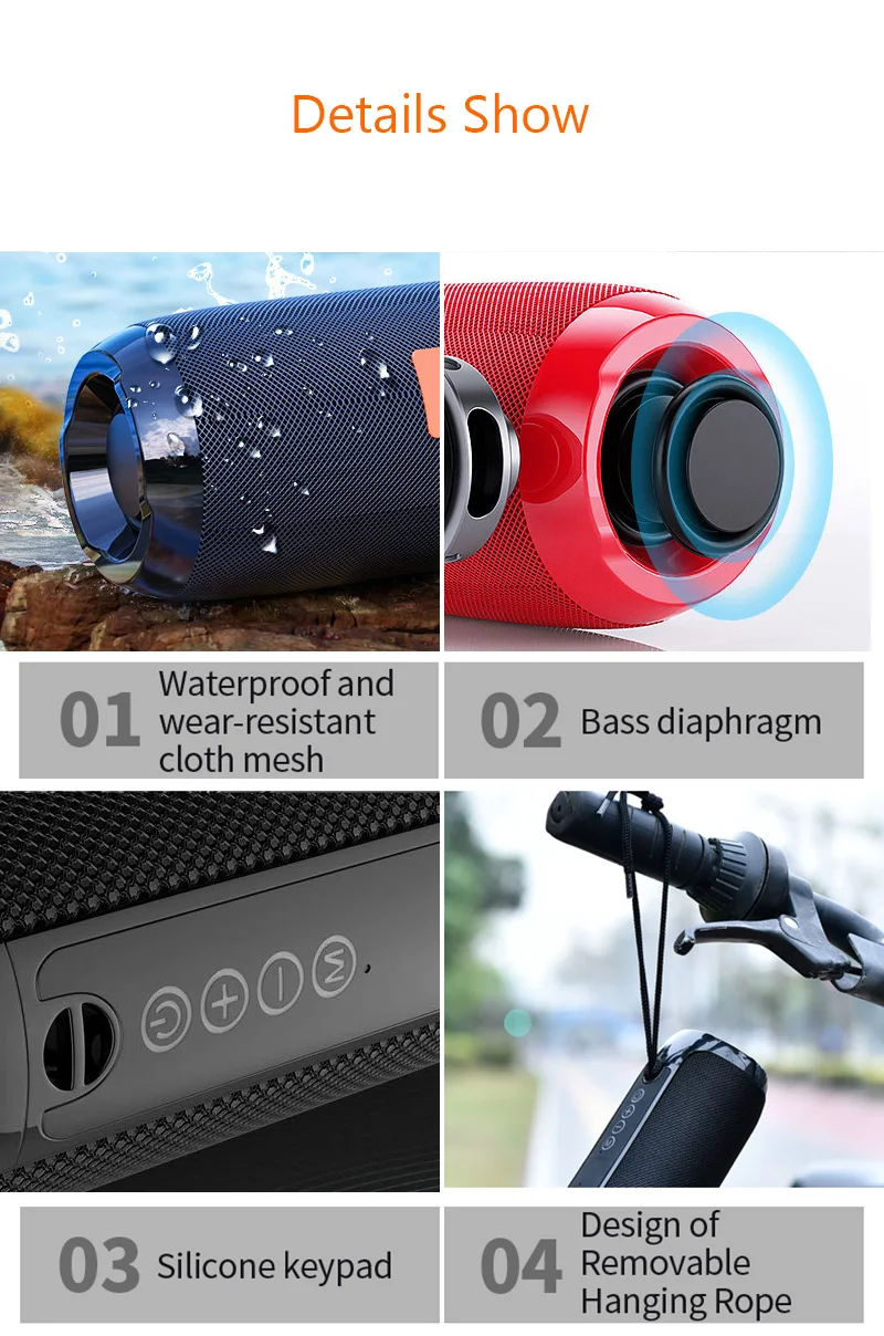 Портативный Bluetooth динамик 20 Вт Беспроводная бас Колонка водонепроницаемый открытый динамик поддержка AUX TF USB Сабвуфер громкий динамик TG117