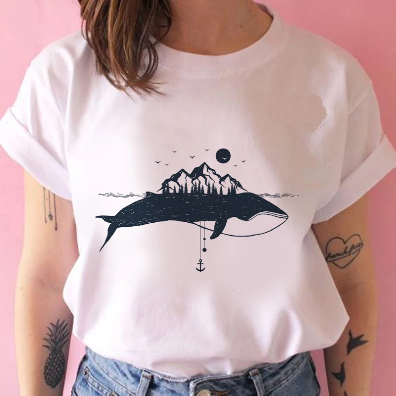 

Graphic tees tops Environmental protection theme T-shirts women funny tshirt white Tops casual Simple short T-Shirt
