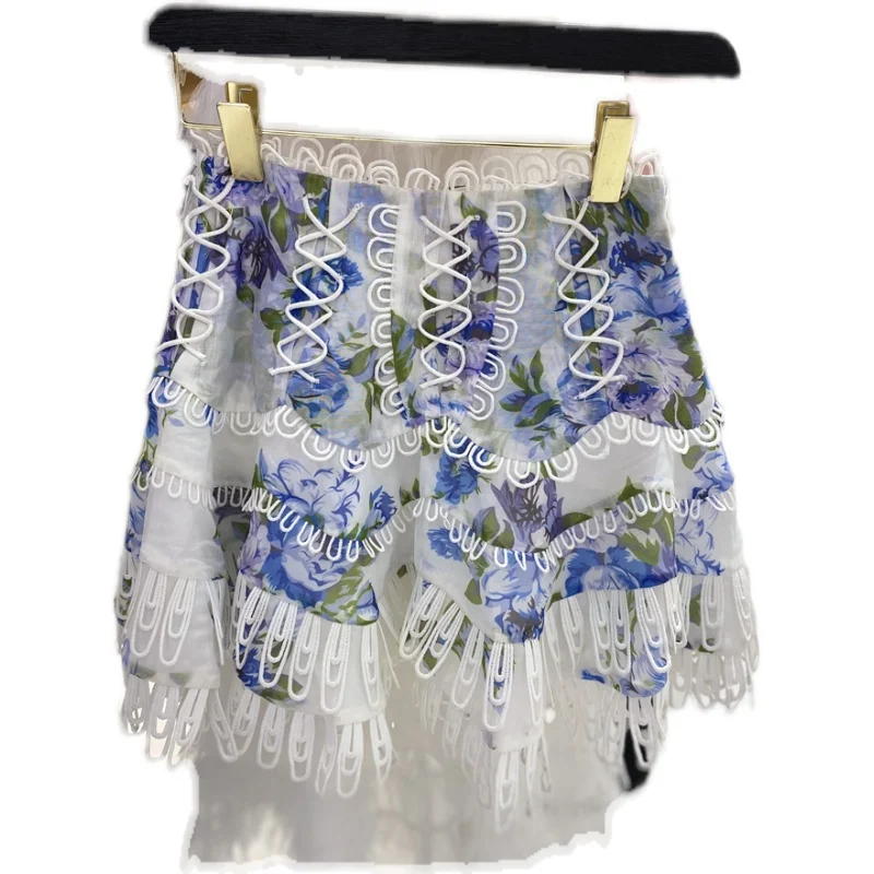 

Spring Summer New Stylish Fresh Printed Lace Short Skirt for Women High Waist Slimming A- Line Mini Skirt Female Mujer Faldas