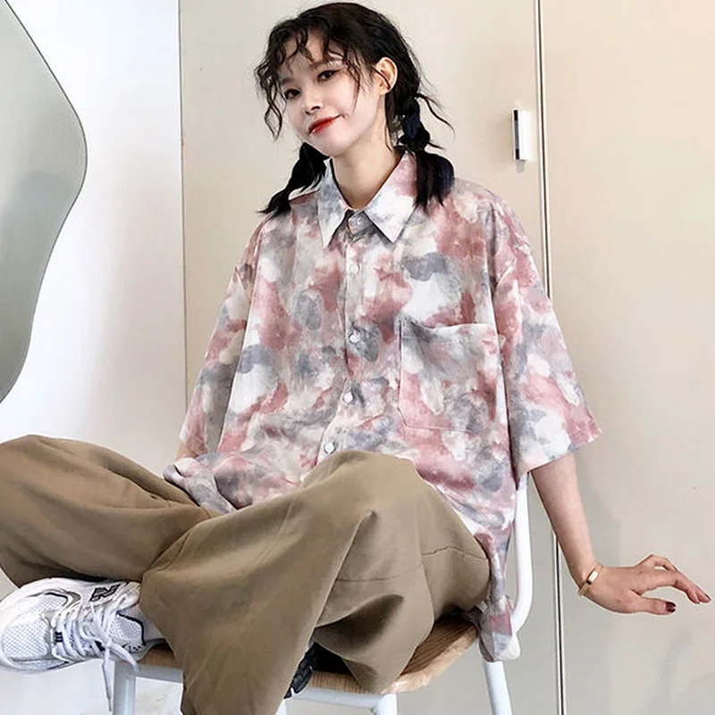 Рубашки женские с коротким рукавом шикарные Свободные повседневные