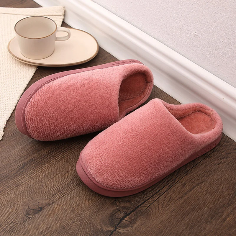 Зимняя теплая Домашняя обувь для пары однотонные женские плюшевые тапочки в