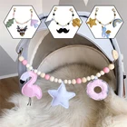 Игрушка для новорожденных 0-12 месяцев, деревянная коляска с зажимом для младенцев, жевательная погремушка для детей, игрушка-прорезыватель для зубов для прорезывания зубов, подвеска для детской комнаты