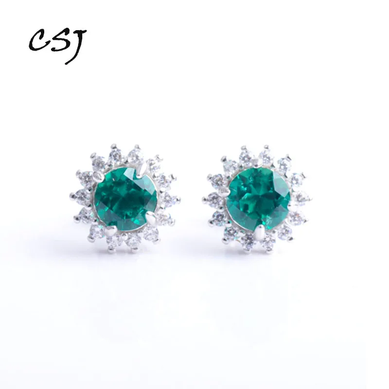 Женские классические серьги из серебра 925 пробы с изумрудом | Украшения и