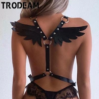 trodeam leather harness fashion black angel wings chest harness for women sexy lingerie goth bra cage waist band bondage female