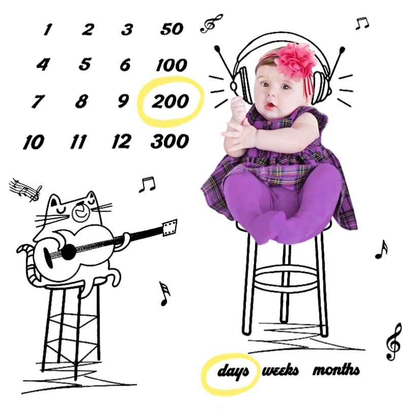 

New 100Days born Baby Monthly Milestone Blanket Photo Mat Background Backdrops Diaper Kids Month Photography Accessories Props