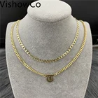 Ожерелье женское с именем на заказ VishowCo, чокер из нержавеющей стали с золотистыми буквами кулон-табличка с именем