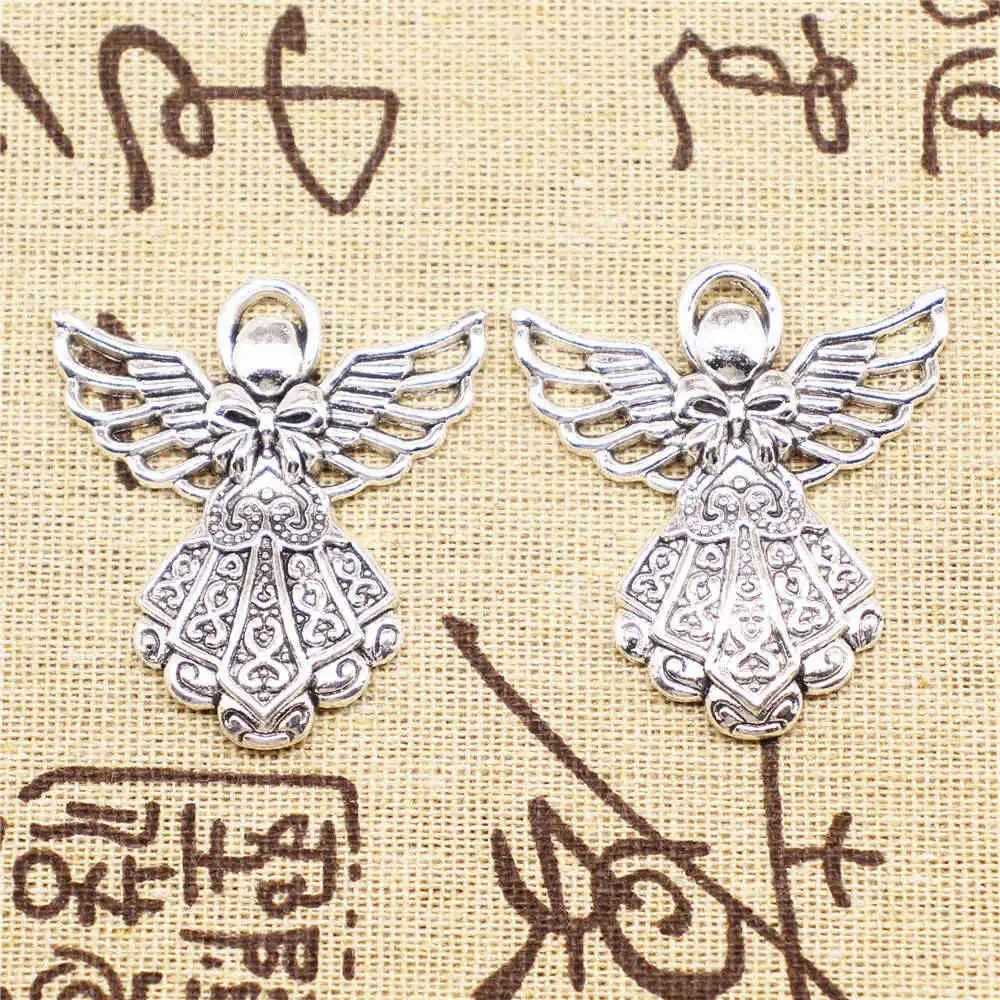 

Angel Pendants Supplies For Jewelry Making Kit Antique Silver Color 4pcs 42x39mm