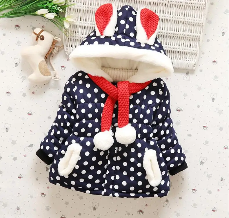 

Girls Coats Fashion Winter Warm Thickening Kids Outwear Cute Ear Hooded Coat Girls Costume Solid Children Clothing 1-4 YEARS