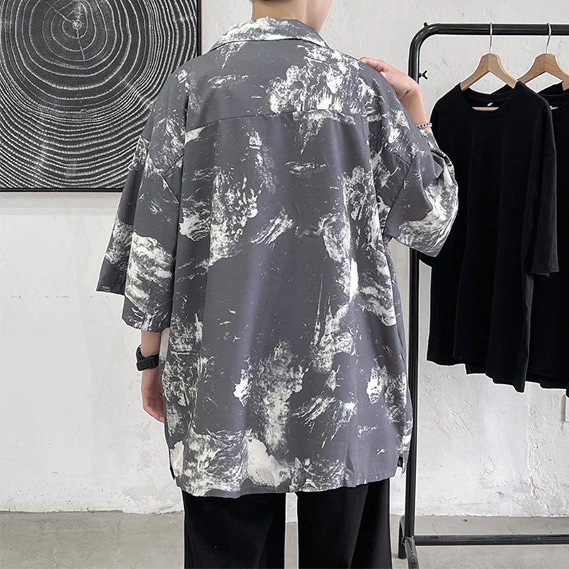

Men Shirts Three Quarter Sleeve Tops Baggy Oversized Button Up Shirt Vintage Harajuku BF Ulzzang Handsome Hipsters Outwear Top