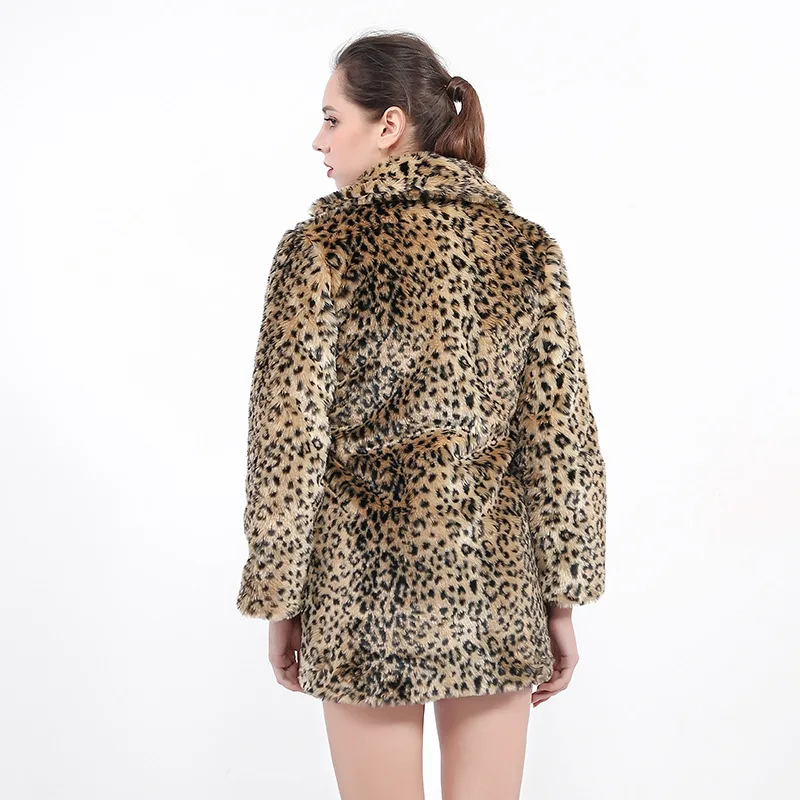 Новое Женское искусственное леопардовое меховое пальто сексуальное дикое
