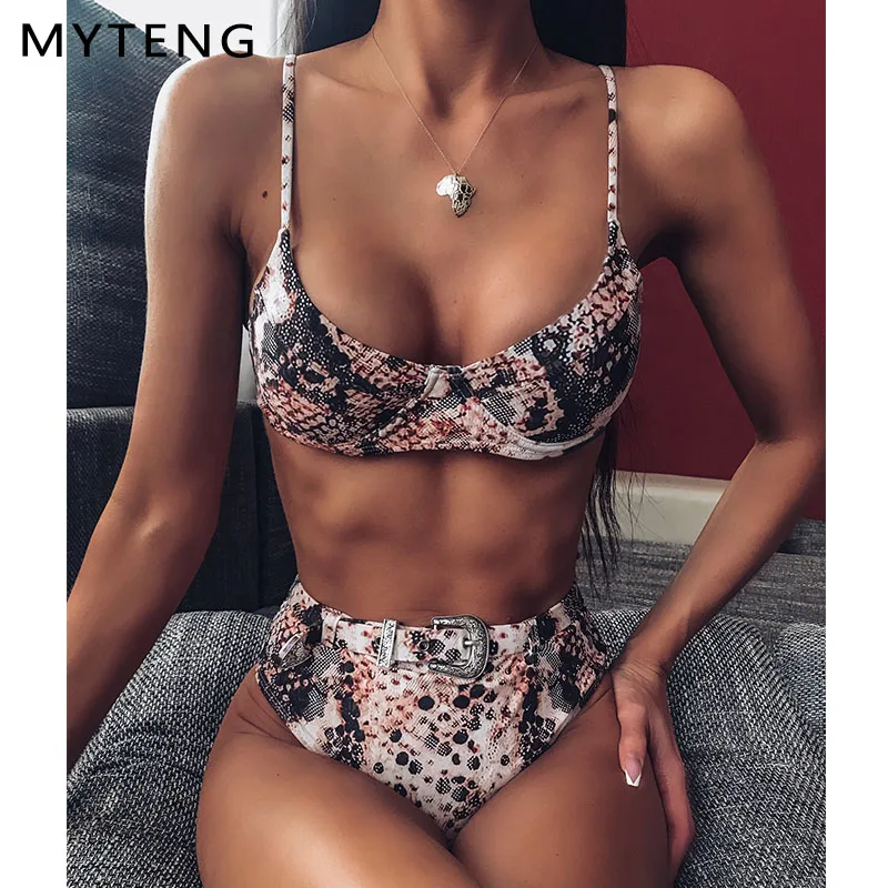 Женский купальник с высокой талией лето 2020 для пляжа животный принт змеи бикини