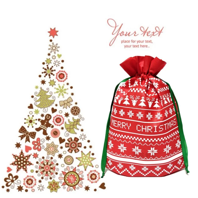 Нетканый Рождественский Подарочный пакет со шнурком хранилище для рта конфеты