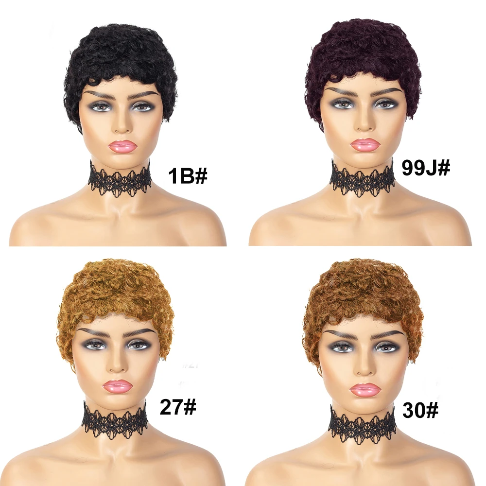 Афро вьющиеся короткие парики 100% человеческие волосы с челкой вырезанные афро