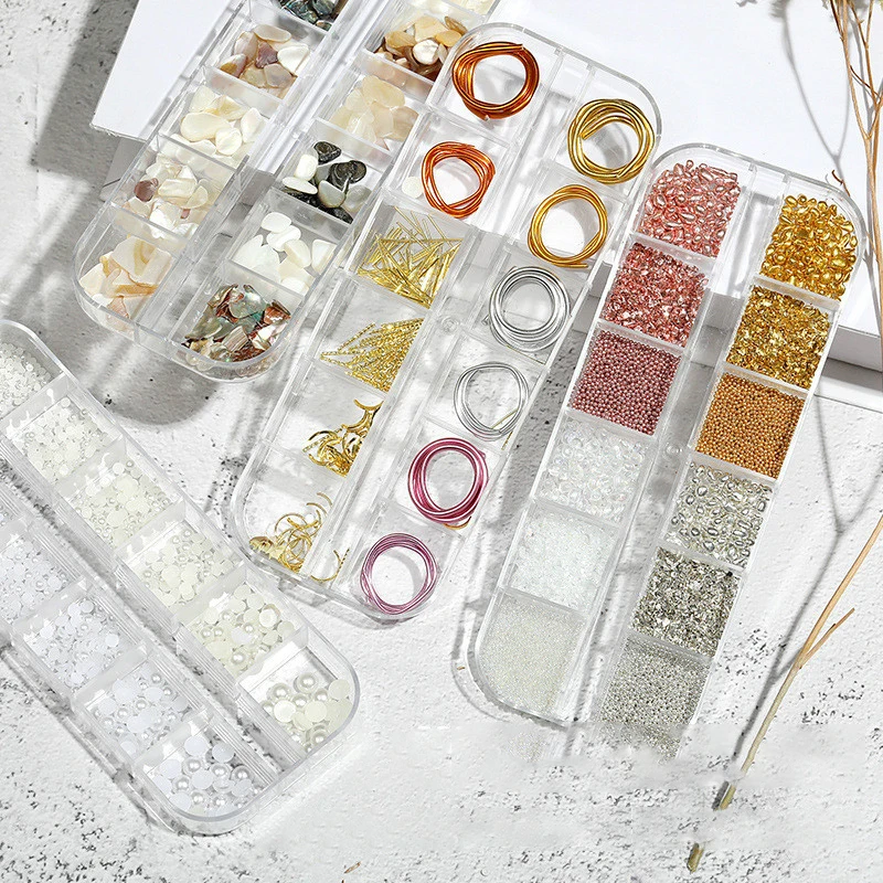 

New Nail Art Jewelry Set 3d Japanese Metal Alloy Diamond Pearl Tin Foil DIY Nail Accessories Copper Wire Shell Slice Mixed Decor