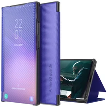 Smart Case For Samsung Galaxy S21 S20 Ultra S20FE S10E Note 10 S9 S8 Plus NFC Case Matte Carbon Fiber Flip Folio Phone Cover