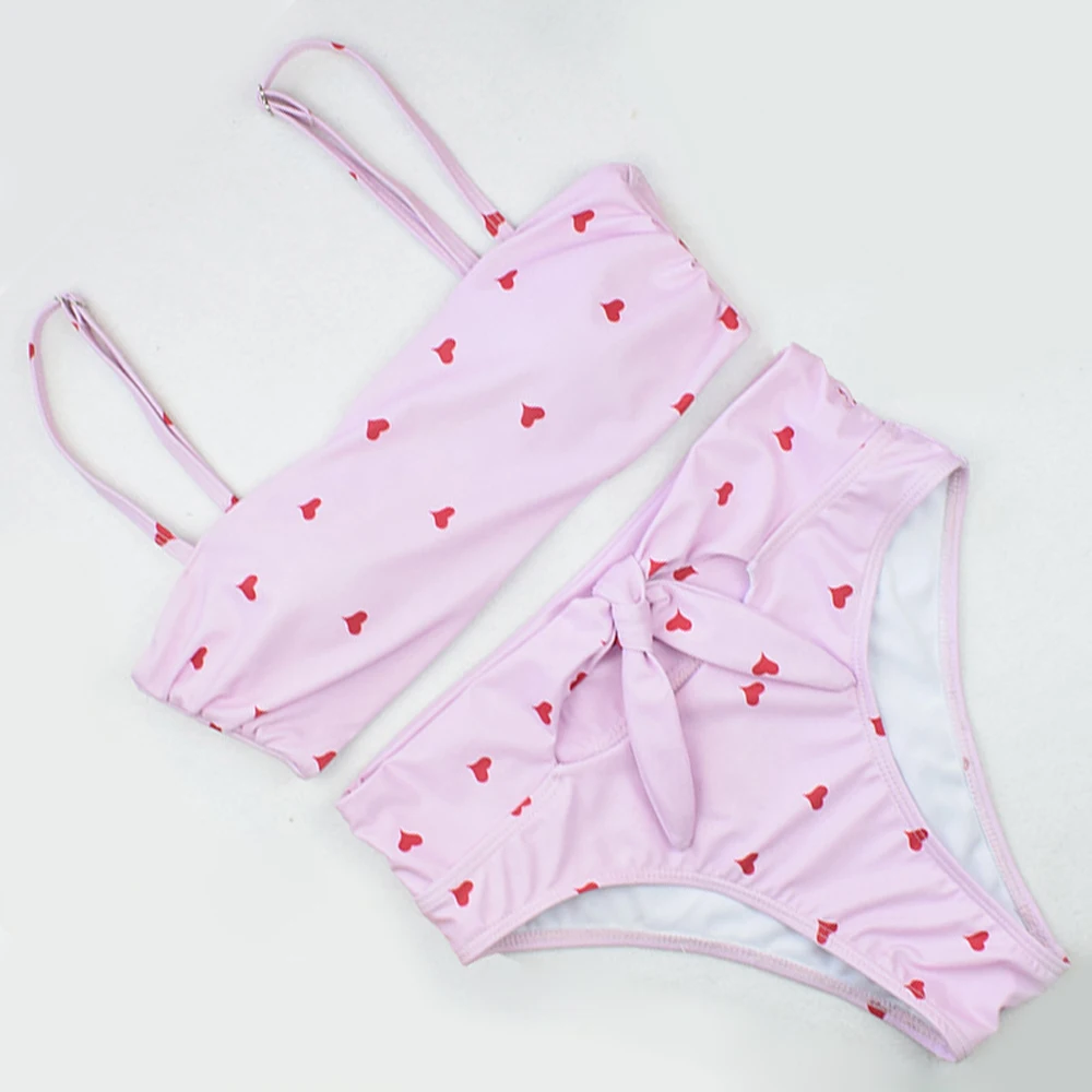 Женский купальный костюм в горошек купальник с высокой талией бикини принтом