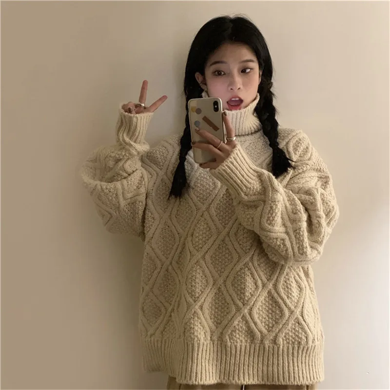 Женский свитер-водолазка с длинным рукавом в винтажном стиле | Женская одежда