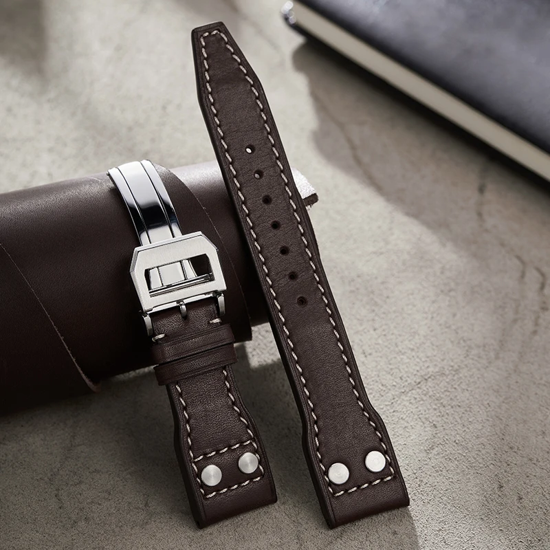 

France Leather Watch Strap Black Brown WatchBand for IWC for Men Bracelet High quality real cowhide leather TXT