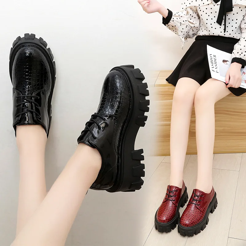 

Muffin Shoes Women's Thick Soled 2020 Spring And Autumn New British Style Locke Small Leather Shoes Women's 42 Size Single Shoes