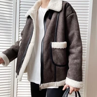 fashion retro solid color suede coat unisex coat short quilted jacket loose kloba particles lining warm jacket