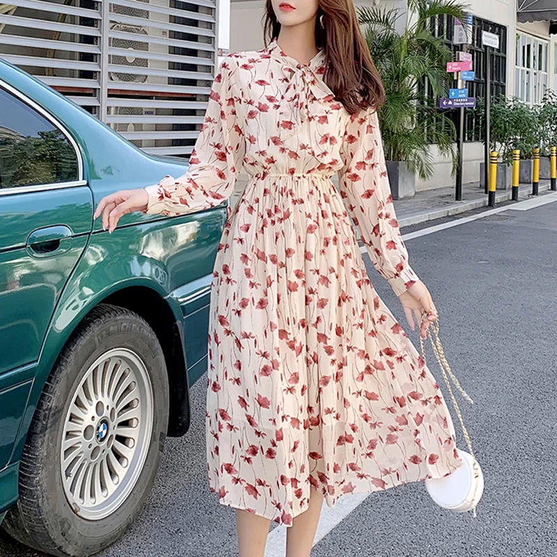 Шифоновое платье с бантом шифоновые макси платья длинным рукавом и оборками на