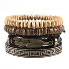 34 шт.компл. Плетеный Обёрточная бумага Кожаные браслеты для Для мужчин Винтаж Древо жизни руль Charm Wood бусины этнический Напульсники