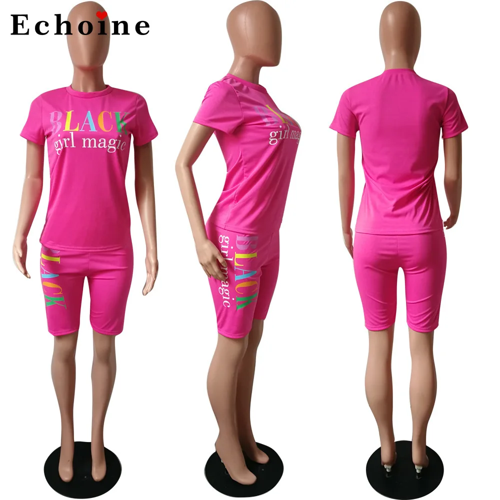 Женский комплект из 2 предметов Повседневная футболка с буквенным принтом