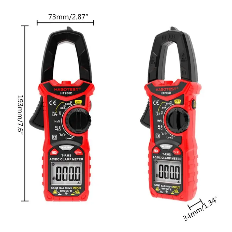 

HT206 AC/DC Цифровой клещи мультиметр Высокая точность емкость NCV тестер 35EC