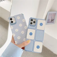 ins cute cartoon smiley grid korean phone case for iphone 11 pro max xr x xs max 7 8 puls se 2020 cases soft silicone cover
