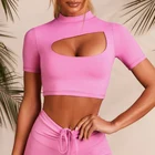 Женский комплект для йоги, комплект для спортзала, короткий топ с длинным рукавом, леггинсы с высокой талией, спортивный бюстгальтер, одежда для фитнеса, комплект для тренировок, спортивная одежда для