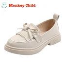 Обувь для девочек; Лоферы с бахромой; Обувь с красивым бантом; Повседневная нескользящая обувь из лакированной кожи; Детская обувь на плоской подошве; 2-1