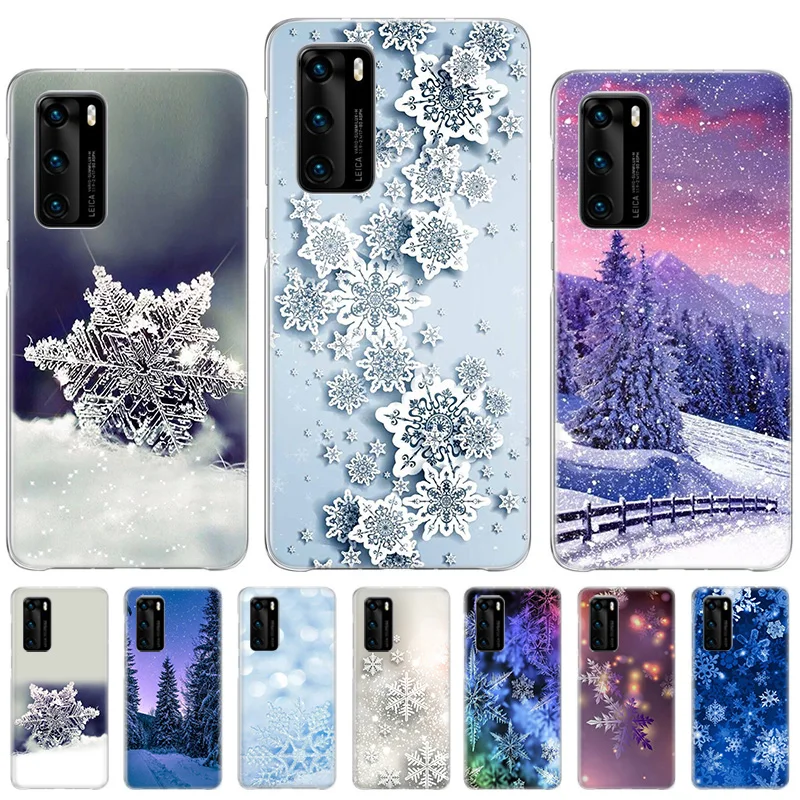 

Winter Snow Flowers Soft TPU Bumper Case For Huawei Honor 10 lite 8X 9X 20S 30S 50 Pro Mate 20 30 40 Pro Protect Phone Cover