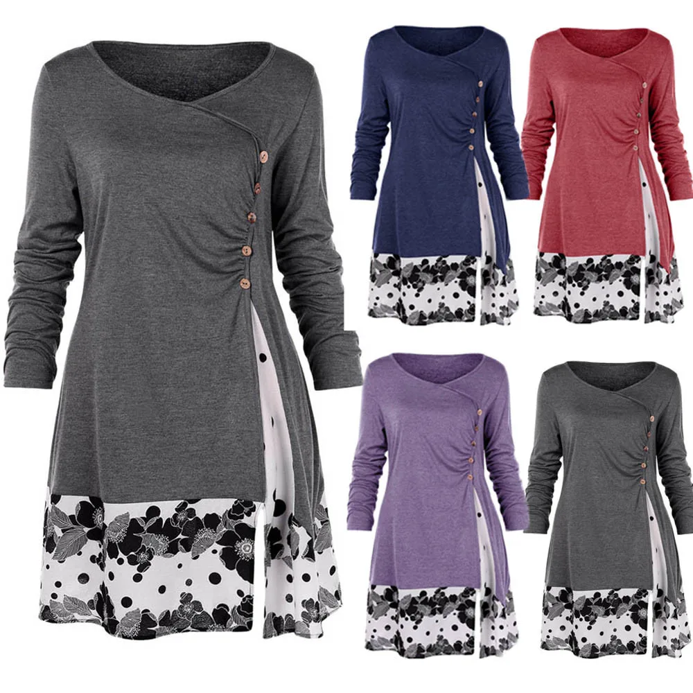 Женские блузки и топы модная длинная туника размера плюс с пуговицами