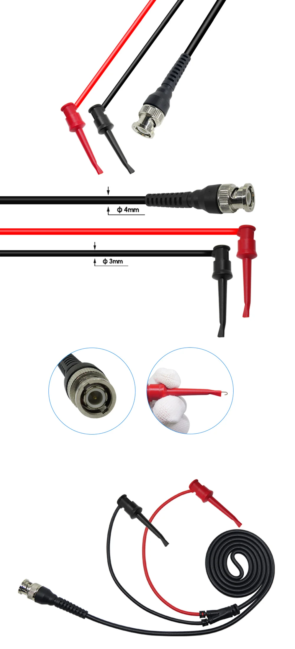 Cleqee P1007B BNC Q9 Male Plug To Dual test hooks clips probe lead Cable for Oscilloscope Signal Generator | Инструменты